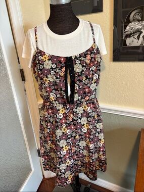 Lily Rose Floral Button-Front Sundress in Black and Mauve 2 piece like Small